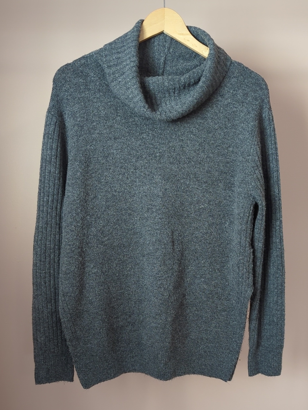 Topshop Charcoal Rib-Sleeve Cowl Neck Sweater